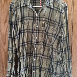 Men's Olive Plaid Button-Up Shirt